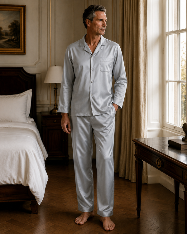 Pyjama Homme en Soie et Fibres d’Argent — Manches Longues et Pantalon